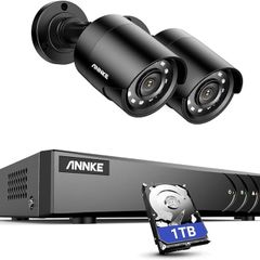 CCTV Camera System,4 Channel 3K Lite Surveillance DVR with 2x 1080p Outdoor Bullet Cameras and 1TB Hard Drive,Smart Human & Vehicle Detection