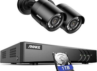CCTV Camera System,4 Channel 3K Lite Surveillance DVR with 2x 1080p Outdoor Bullet Cameras and 1TB Hard Drive,Smart Human & Vehicle Detection