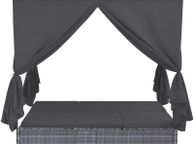 main image for ad Double Sun Lounger with Curtains, Garden Recliner Furniture in Poly Rattan, Grey