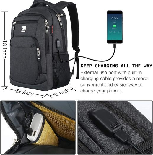 Laptop Backpack with USB Charging&Headphone Port,Anti-Theft Business Computer Rucksack with Breathable Padded Shoulder Strap, Water Resistant for School/Work/Travel