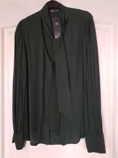 M&S green shirt, blouse, tie neck, size 8, NEW