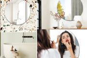 Round Mirror Frameless Glass Stick On Wall Mirror, 40cm Circle Bathroom Mirror Decorative Mirrors for Bathroom Living Room Entryways Hallway Dressing Table