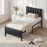 Single Bed Frame with Upholstered Headboard, 3ft Metal Beds with Sturdy Steel Slats Support Platform, Black Single Bed with Storage, Noise Free, Easy Assembly Image 7