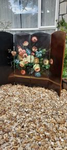 Antique 4 Panel hand painted lacquer wooden folding divider screen