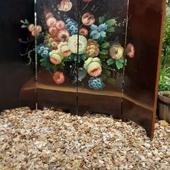 Antique 4 Panel hand painted lacquer wooden folding divider screen