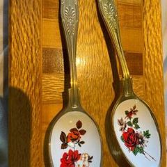 Vintage 24 carat gold plated and flower enamel teaspoons