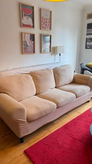 3-seater sofa - cream textured fabric