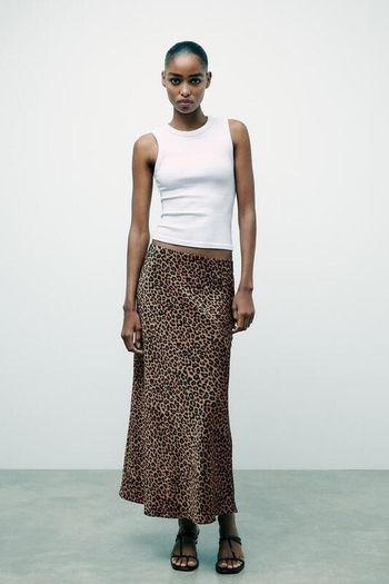Satin Animal Print Maxi Skirt New