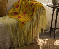 Vintage Italian Silk Embroidered Rose Shawl /Tablecloth 220 times 220 cm