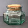 Vintage Green Glass Jar with Cork Lid Hexagonal Retro Storage Pot Image 4