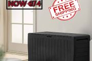 NEW SALE | 270L Outdoor 65% recycled Garden Furniture Storage Box Graphite Wood Panel Effect | Fade Free | All Weather Resistant