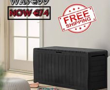NEW SALE | 270L Outdoor 65% recycled Garden Furniture Storage Box Graphite Wood Panel Effect | Fade Free | All Weather Resistant