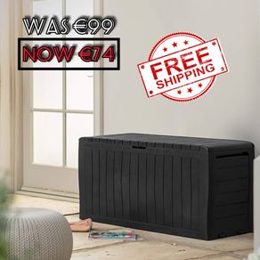 NEW SALE | 270L Outdoor 65% recycled Garden Furniture Storage Box Graphite Wood Panel Effect | Fade Free | All Weather Resistant