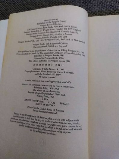 John Steinbeck the Winter of our Discontent in good condition with some signs of wear on the cover see photos FREE STANDARD POSTAGE INCLUDED