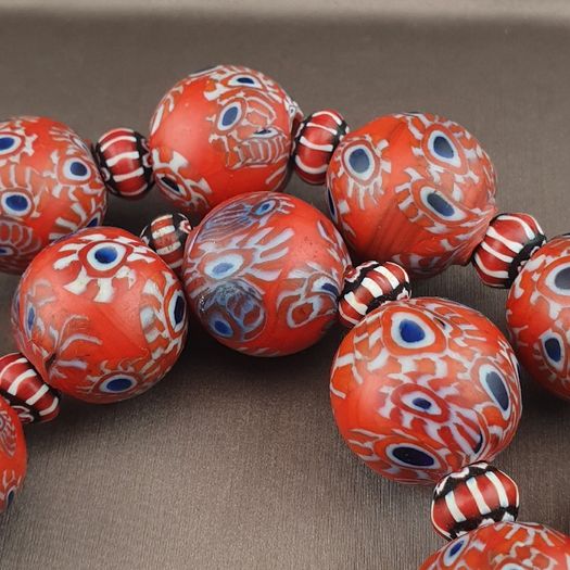 Antique Venetian Style Millefiori & Chevron Glass Beads Strands Necklace