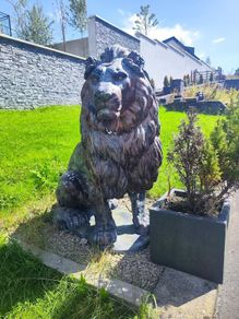 Large Stone Sitting Lions Pair