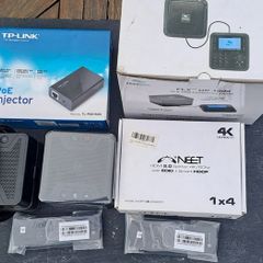 A collection of Conference Phone, Remotes, Splitter