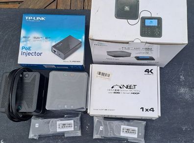 A collection of Conference Phone, Remotes, Splitter