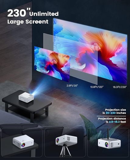 Mini Projector, ClokoWe WiFi Projector with Projector 1080P Full HD, 14000 Lux Portable Video 4K Projector Compatible with iphone TV Stick PS5 HDMI USB, Multimedia Home Movie Theater Projector