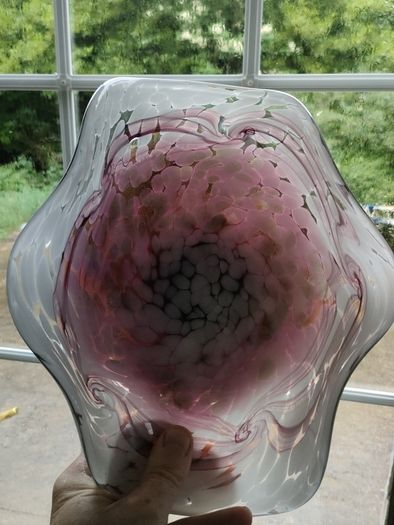 Hand blown curved glass dish