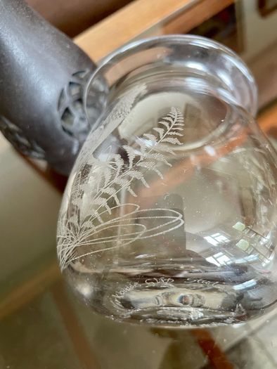 Vintage Signed Bruce Walker Kirkbuddo Glass Studio Etched Art Glass Bud Vase Capercaillie 1976