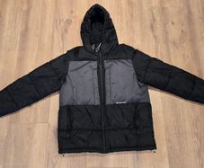 Bershka Mens Two Tone Hooded Puffer Jacket M Black & Grey