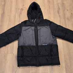 Bershka Mens Two Tone Hooded Puffer Jacket M Black & Grey