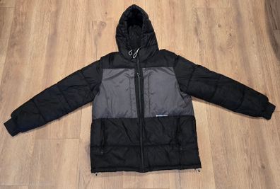 Bershka Mens Two Tone Hooded Puffer Jacket M Black & Grey