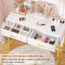 36 Inch Vanity Desk with Mirror and Drawers, Vanity Table and Stool, Dressing Table with Lights and Socket Strip for Bedroom, Gold Image 5