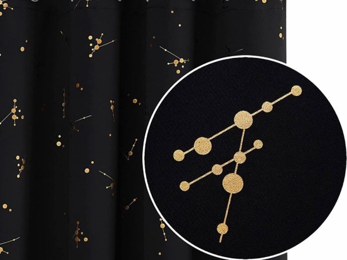 Eyelet Curtains, Blackout Curtains, Gold Constellation Printed Curtains Thermal Insulated Curtains for Bedroom (MULTIPLE COLOURS/SIZES)