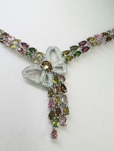 Silver Multi Tourmaline & Zircon Butterfly Lariat