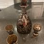 Amethyst Silver Decorated Decanter VINTAGE    With Three Matching Glasses Image 2