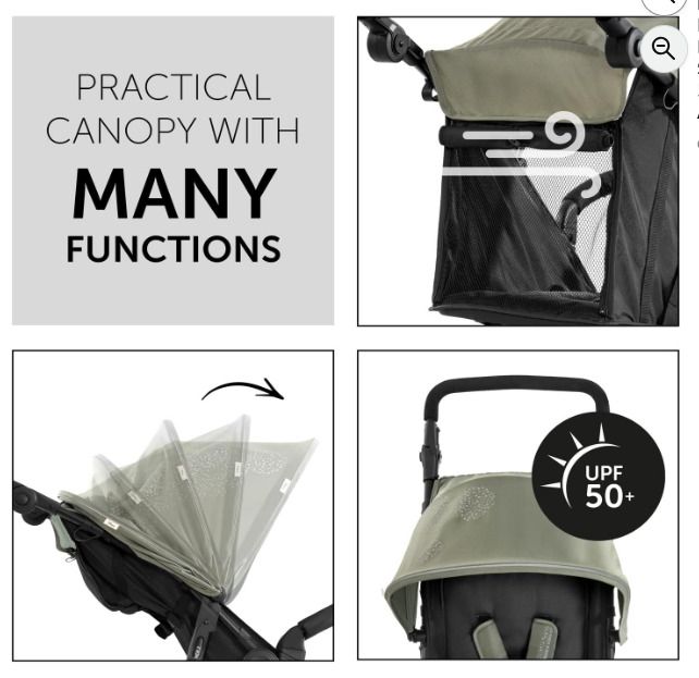 Hauck Runner Olive - Black -Robust Tricycle Buggy with Pneumatic Wheels