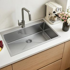 85cm Kitchen Top Mount Single Bowl Sinks, Stainless Steel