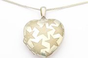 Stars Motif Heart Sterling Silver Locket On 925 Italian Chain