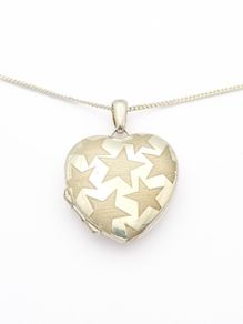 Stars Motif Heart Sterling Silver Locket On 925 Italian Chain