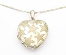 Stars Motif Heart Sterling Silver Locket On 925 Italian Chain