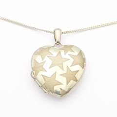Stars Motif Heart Sterling Silver Locket On 925 Italian Chain