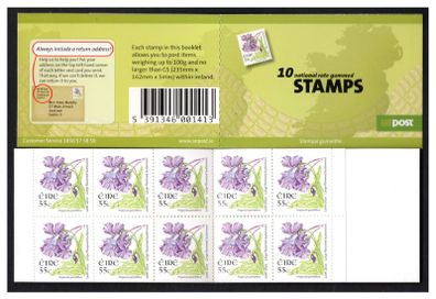 2007 Ireland Wild Flower (Stamps attached by selvedge) Definitive Stamp Booklet Mint Never Hinged (MNH). Hibernian HB140.