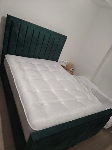 Luxury Emerald Green Bed and  Mattress  Bought Feb 2026  Nearly New