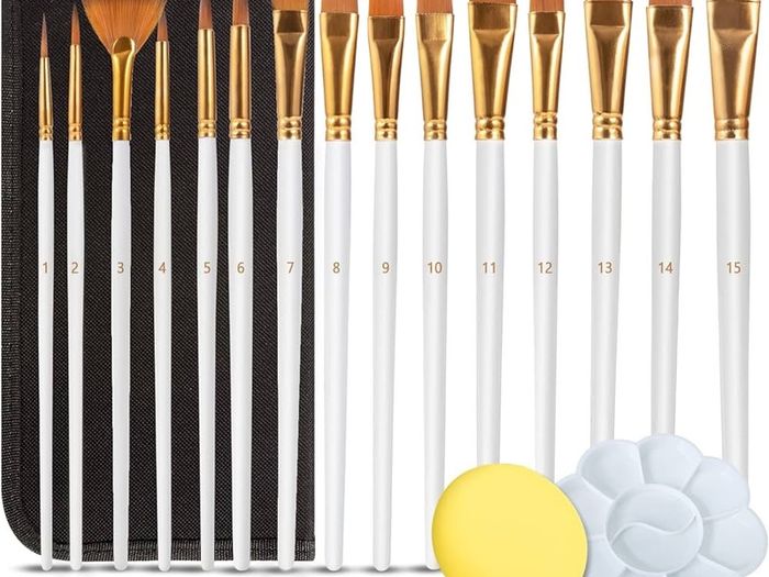 Artist Paintbrush Set of 18 Different Shapes with Palette,1 Pallete Knife,1 Sponge,Painting Brushes Kit with Organizing Case for Acrylic Oil Watercolor Gouache for Beginners Professionals