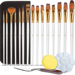 Artist Paintbrush Set of 18 Different Shapes with Palette,1 Pallete Knife,1 Sponge,Painting Brushes Kit with Organizing Case for Acrylic Oil Watercolor Gouache for Beginners Professionals