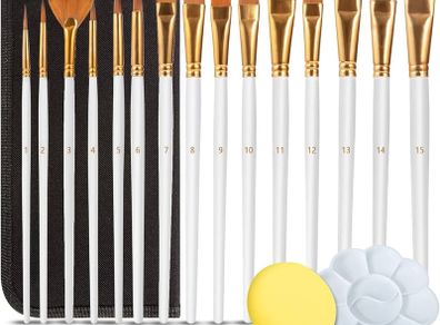 Artist Paintbrush Set of 18 Different Shapes with Palette,1 Pallete Knife,1 Sponge,Painting Brushes Kit with Organizing Case for Acrylic Oil Watercolor Gouache for Beginners Professionals