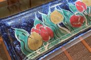 Wonderful Original Vintage Highland Stoneware Rectangular Dish Wall Art with Handpainted Tulips