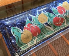 Wonderful Original Vintage Highland Stoneware Rectangular Dish Wall Art with Handpainted Tulips
