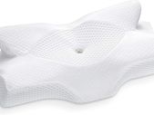 Cervical Contour Memory Foam Pillow for Neck Pain Orthopedic Neck Pillow for Shoulder Pain Ergonomic Head Neck Support Pillow for Side/Back/Stomach Sleepers with Removable Cover (White)