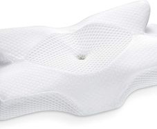 Cervical Contour Memory Foam Pillow for Neck Pain Orthopedic Neck Pillow for Shoulder Pain Ergonomic Head Neck Support Pillow for Side/Back/Stomach Sleepers with Removable Cover (White)