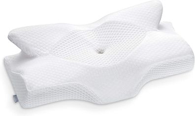 Cervical Contour Memory Foam Pillow for Neck Pain Orthopedic Neck Pillow for Shoulder Pain Ergonomic Head Neck Support Pillow for Side/Back/Stomach Sleepers with Removable Cover (White)