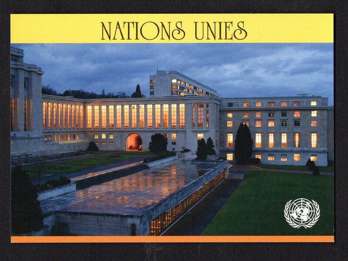 2009 United Nations Geneva (4) postcards showing View of the Office of the United Nations in Geneva both mint and used