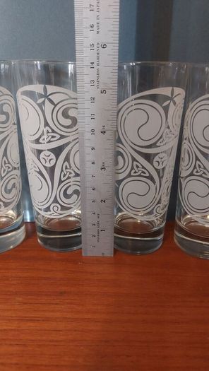 Fabulous Set of Six Vintage Irish Mist Celtic Design Etched/Frosted Highball Glasses, Made in Italy, Mint Condition